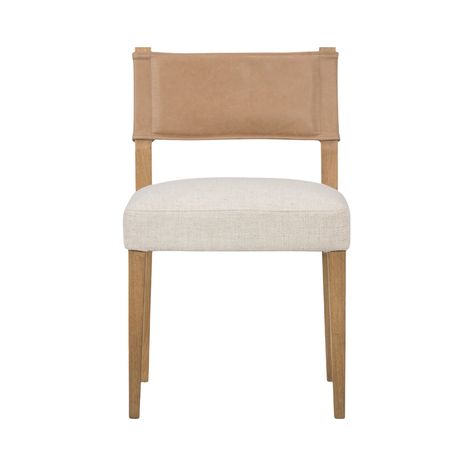 Mixed materials at their finest. Solid parawood forms a slight, simple frame for squared seating upholstered in high-performance fabric. Tan top-grain leather backing takes this modern-minded dining chair to the next level. Dimensions: W:20.00" x D:21.75" x H:32.00" Colours: Winchester Beige, Burnished Parawood, Thames Cream Materials: Top Grain Leather, Solid Parawood, 66% Polyester, 19% Acrylic, 15% Linen Fabric: Performance Dimensions + Specs Seat Depth: 20.25" Seat Height: 20.25" Product Wei Beige Dining Chair, Simple Frame, Floor Remodel, Mcgee & Co, Salalah, Rustic Lodge, Fabric Seat, Four Hands, Side Chairs Dining