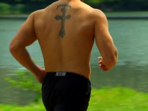 Back Cross Tattoos, Tattoos On Back, Arm Tattoos For Guys Forearm, Cross Tattoo For Men, Latin Word, Back Tattoos For Guys, Gareth Bale, Cross Tattoo, Arm Tattoos For Guys