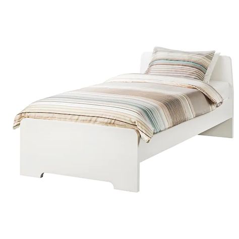 ASKVOLL Bed frame, white - IKEA Askvoll Bed, High Bed Frame, Malm Bed Frame, Cama Ikea, Malm Bed, Ikea Bedroom, Single Bed Frame, Decor Ikea, Ikea Bed