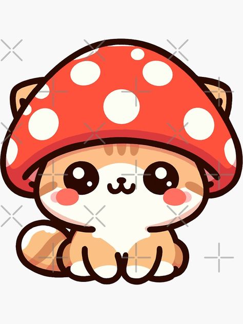 Kawai Sticker Drawing, Mushroom Cat Drawing, Cat Mushroom, Mushroom Cute, Kawaii Mushroom, Cute Mushrooms, Simple Cat Drawing, Cartoon Mushroom, Mushroom Pictures