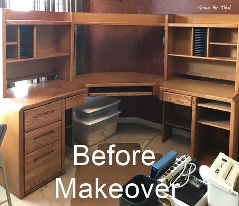 Large Desk Makeover Using Chalk Paint Wood Desk Transformation, Big Desk Small Room, Computer Desk Flip, Painting Desks Ideas, Bulky Desk Makeover, Office Desk Redo Ideas, Upcycled Office Furniture, Painting Office Furniture, Old Computer Desk Makeover