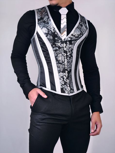 Vest Outfits Men, Circus Outfits, Corset Outfits, Suit Pin, Classy Suits, Corset Vest, Corset Outfit, Corset Fashion, Concept Clothing