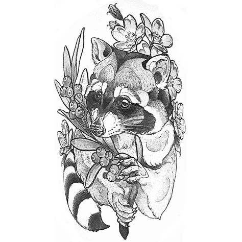 Raccoon And Flowers Tattoo, Neotraditional Raccoon Tattoo, Raccoon Tattoo Design, Racoon Art, Racoon Tattoo, Traditional Tattoo Reference, Raccoon Tattoo, Buddha Tattoo Design, Ear Tattoo Ideas