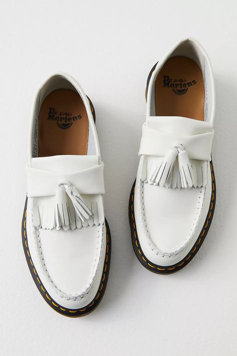 Dr. Martens Adrian Loafers | Free People Dr Martens Adrian Loafers Women Outfit, White Loafers Outfit Women, Dr Martens Adrian Loafers, White Loafers Outfit, Adrian Loafers, Dr Martens Loafers, White Dress Shoes Men, Dr Martens Adrian, Doc Martens Women