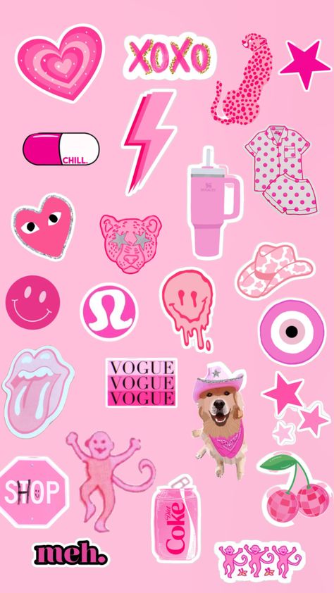 Preppy pink stickers Wallpaper Pink And Orange, Shuffles Preppy, Cow Wallpaper, Pink Stickers, February Crafts, Preppy Stickers, Valentines Inspiration, Preppy Pink, Valentines Art