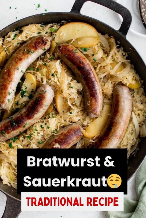 Uncover the secrets to crafting a delicious Bratwurst and Sauerkraut dish right in your own kitchen. This authentic German recipe is simple to prepare and will have you savoring a delightful German meal for dinner tonight. Baked Tofu Recipes, Baked Bratwurst, Bratwurst And Sauerkraut, German Sauerkraut Recipe, Bratwurst Dinner, German Dinner Recipes, German Bratwurst, German Dinner, Best German Food