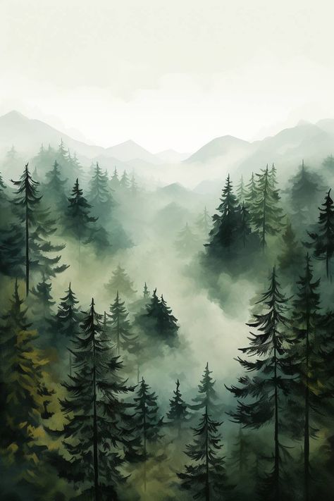 Pine Forest Watercolor, Dark Forest Watercolor, Forest Painting Ideas, Pine Forest Painting, Watercolour Forest, Landscape Pencil Drawings, Landscape Painting Tutorial, Watercolor Forest, Ancient Greek Art