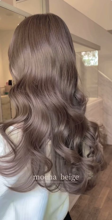 One Colour Hair Dye, Chocolat Greige Hair Color, Neutral Cool Hair Color, Silvery Brown Hair Color, Asian Ashy Brown Hair, Milk Tea Ombre Hair, Unquie Hair Color, Mink Hair Color, Mushroom Brown Hair Asian