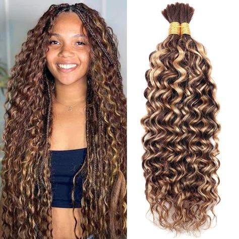 PRICES MAY VARY. 🧡💛Hair Material: water wave Bulk Human Hair for Micro Braiding No Weft is made with 100% Raw and Unprocessed 12A Brazilian Virgin Human Hair. Cut off from one Young Donor Directly. Full Cuticle Intact and Aligned in the same direction. It's clean and soft, natural and healthy, bouncy and glossy, full and thick. 🧡💛 Length and Weight: The length of water Wave Bulk Human Hair Wet and Wavy is from 14 inch to 26 inch, and the weight is 100g per pack. If you like full head braids, Boho Hair 2022, Adding Extensions To Curly Hair, Wavy Human Braiding Hair, Human Hair Crochet Braids Hair So Fly, Sew In Braid Pattern For Long Hair, Human Hair For Tree Braids, Foxylocks Hair Extensions, Brades Hair Extensions, Bohemian Locs Human Hair