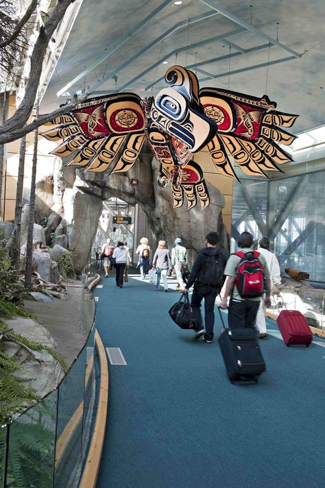 Luxe Layovers YVR Indoor Aquarium, Airport Layover, Vancouver Airport, Arte Haida, West Coast Canada, Vancouver International Airport, Pacific Northwest Art, Wine Bars, Indigenous Tribes