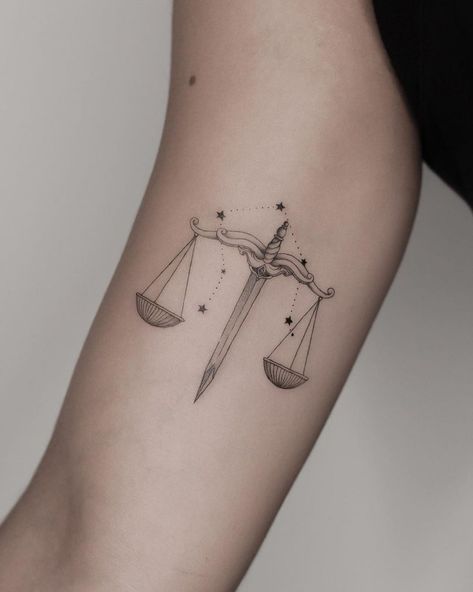 24 Libra Tattoos for Zodiac Fans in 2021 - Small Tattoos & Ideas Lawyer Tattoo, Scales Of Justice Tattoo, Tattoos Pulseras, Libra Sign Tattoos, Libra Tattoos, Law Tattoo, Justice Tattoo, Small Tattoos Ideas, Nice Tattoos