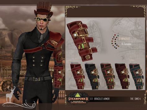 Sims 4 Cc Steampunk, Steampunk Arm, Bohemian Bridesmaid Dress, Bohemian Bridesmaid, Cyberpunk Armor, Steampunk Men, Steampunk Bracelet, Sims Clothes, Shoulder Armor