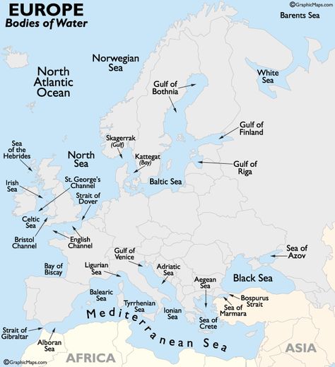 European bodies of water Geography Knowledge, Ias Notes, Upsc Notes, Map Quiz, Sea Map, Continents And Oceans, American History Lessons, Map Games, Teaching Geography