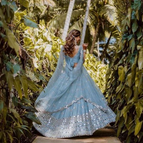 LABEL LUSH® on Instagram: “Customise your dream lehenga with @labellush.co ❣️#handembroideredclothing Production Time: 3 Weeks Product Color and Work may vary…” Pastel Blue Lehenga, Back Blouse Designs, Pastel Lehenga, Blouse Back Neck, Mirror Work Lehenga, Bridal Dresses Pakistan, Blouse Back Neck Designs, Blouse Back, Blue Lehenga