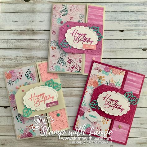 Hello Crafty Friends! Laurie here again! I am sharing My Friendly Birthday Card using the Unbounded Love Bundle which includes the Unbounded Love Stamp Set and the Unbounded Love Dies by Stampin’ Up! I had a lot of fun playing with this bundle that I made 3 similar cards with slight variations. One was for a swap and the others were sent to a friend and my mom for their birthdays. Center Step Cards, Love Birthday Cards, Happy Birthday Friend, Step Cards, Interactive Cards, Love Stamps, Fun Fold Cards, Card Tutorials, Card Layout