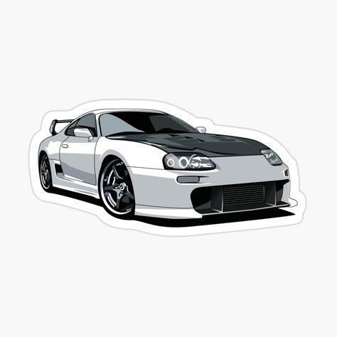 Get my art printed on awesome products. Support me at Redbubble #RBandME: https://www.redbubble.com/i/sticker/Toyota-Supra-Mk4-by-thundergearshop/165138756.EJUG5?asc=u White Supra, Supra Car, Supra Jdm, Supra Mk4, Toyota Supra Mk4, Car Illustration, Jdm Cars, Toyota Supra, Jdm