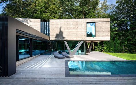 Villa NEO by Querkopf Architekten Abstract House, Houses In Germany, Minimal Windows, Exposed Concrete, Artistic Installation, Concrete House, San Francesco, Pool Designs, Abstract Wallpaper