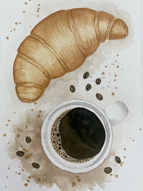 Sandwich Drawing, Coffee Illustrations, Croissant Coffee, Instagram Projects, Coffee Drawing, Coffee Illustration, Paper Flowers Craft, Watercolor Flower Art, Marker Drawing