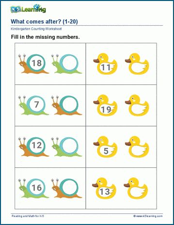 Before and after sequencing math worksheets from K5 Learning. Students are given a number between 1 and 20 and asked which number comes after and/or before that number.  Free | Math | Worksheets | Kindergarten | Printable. Before Number Worksheet 1 To 20, After Number Worksheet 1 To 20, What Comes After Worksheets 1 To 20, Before After Number Worksheets, Before After Between Numbers Worksheets, After Numbers Activities, Number Worksheets For Preschool 1-20, After Numbers Worksheet, Before And After Numbers Worksheets