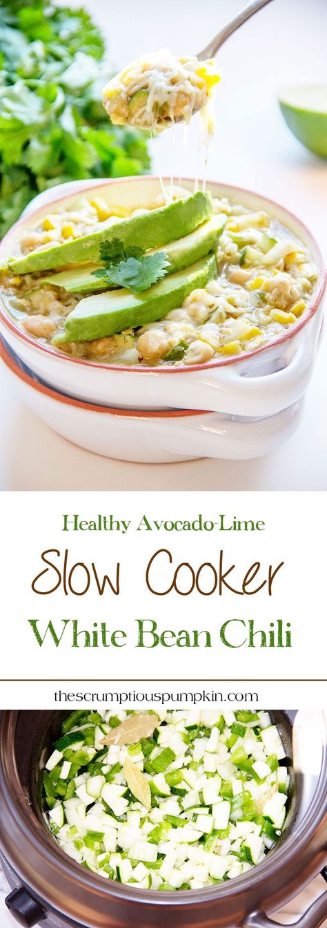 Recipes Healthy Vegetarian, Vegetarian White Chili, Vegetarian Slow Cooker, White Bean Chili, Vegetarian Crockpot Recipes, White Chili, Slow Cooker Vegetarian, Crockpot Chili, Bean Chili