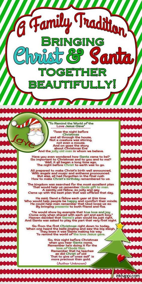 This is a beautiful way to bring Santa and Christ together. A must read and free printable to bring the real meaning of christmas and Santa together! The Real Meaning Of Christmas, Real Meaning Of Christmas, Tradition Christmas, Christ Christmas, 2 Advent, Christ Centered Christmas, Christmas Poems, Christmas Letter, Christmas Tradition