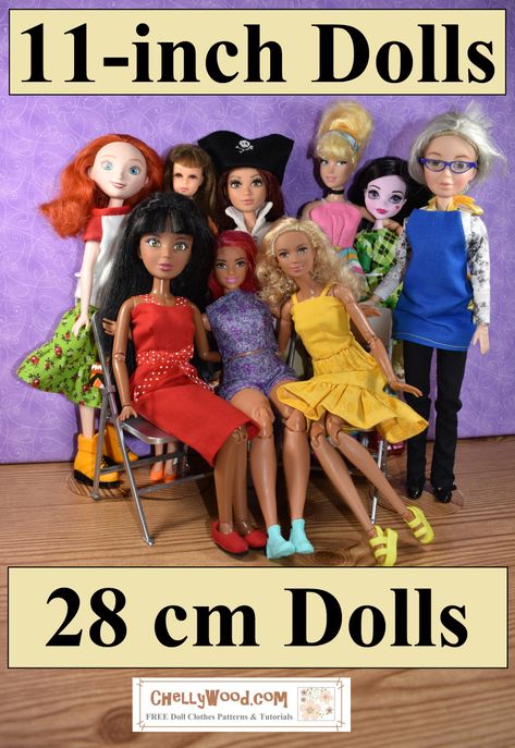 Click here for FREE, printable sewing patterns to fit 11-inch to 11.5-inch (28 cm to 30 cm) fashion dolls! Doll Clothes Patterns Free Printables, Project Mc2 Dolls, Free Doll Clothes Patterns, Liv Dolls, Free Printable Sewing Patterns, Baby Doll Clothes Patterns, Sewing Barbie Clothes, Barbie Sewing Patterns, Doll Patterns Free