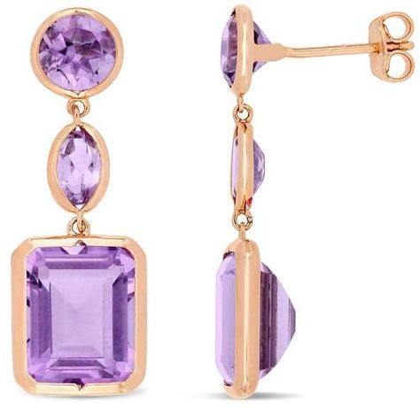 Delmar Mfg. LLC Sophia B 11 1/2 CT TGW Rose de France and Amethyst Link Earrings in Rose Plated Sterling Silver #paired#octagon#amethysts Grace Rose, Amethyst Set, Earrings Purple, Link Earrings, Sterling Silver Dangle Earrings, Pink Amethyst, Amethyst Earrings, Happy Wedding, Stunning Earrings