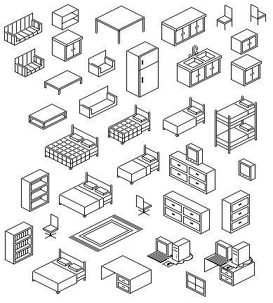 Isometric Sketch Drawings, Isometric Furniture Illustration, Isometric Furniture Drawing, Isometric Art Pixel, Isometric Design Architecture, Axonometric Furniture, Isometric Graphic Design, Isometric Building Illustration, Isometric Art Tutorials