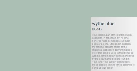 Benjamin Moore Wythe Blue Paint Color Ideas - Interiors By Color Wythe Blue Benjamin Moore, Wyeth Blue, Aqua Front Doors, Benjamin Moore Wythe Blue, Blue Benjamin Moore, Wythe Blue, Palladian Blue, Historic Colours, Light Blue Paints