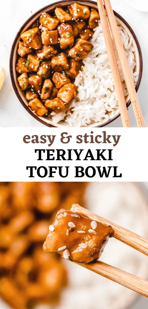 Easy Teriyaki Tofu Bowl Recipe Teriyaki Tofu Recipes, Tofu Rice Bowl, Tofu Dinner Recipes, Tofu Rice, Tofu Recipes Healthy, Tofu Bowl, Tofu Recipes Easy, Pan Fried Tofu, Tofu Recipes Vegan