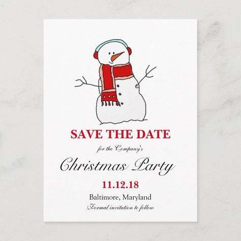 Holiday Snowman | Christmas Party Save The Date Announcement Postcard Save The Date Christmas Party, Snowman Christmas Party, Holiday Cookie Exchange Party, Modern Christmas Party, Rustic Christmas Party, Party Save The Date, Christmas Save The Date, Postcard Wedding, Company Christmas Party