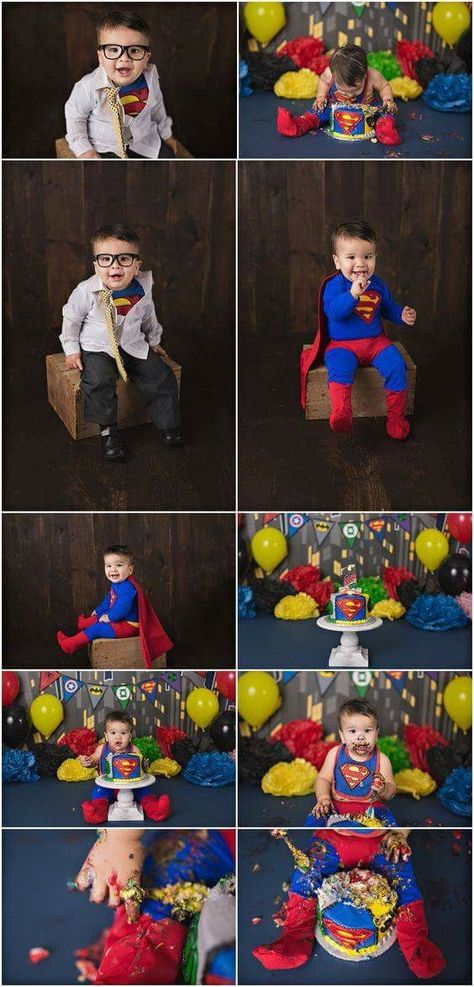 Superman Theme, One Year Cake Smash, Babies First Birthday, One Year Cake, Superman Birthday Party, Hero Cake, Superman Party, Superman Birthday, Smash Cakes