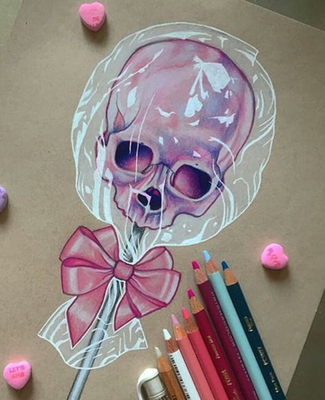 Would love as a tattoo Skull Lollipop, Arte Doodle, 귀여운 음식 그림, Prismacolor Art, Arte Sketchbook, Pencil Art Drawings, Color Pencil Art, Drawing Tutorials, Cool Art Drawings