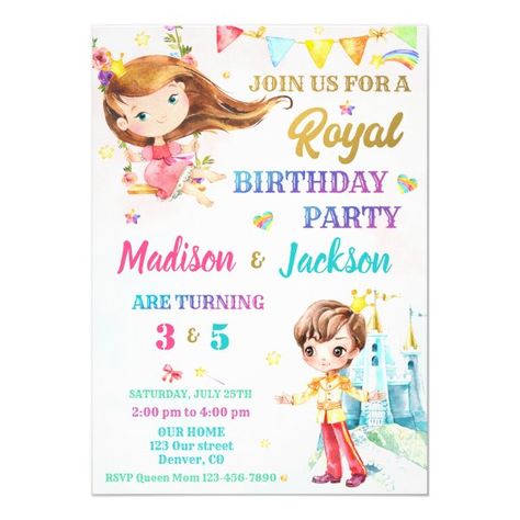 Royal Theme Party, Prince Birthday Invitations, Royal Birthday Party, Combined Birthday Parties, Birthday Second, Princess And Prince, Royal Invitation, Royal Theme, Prince Birthday