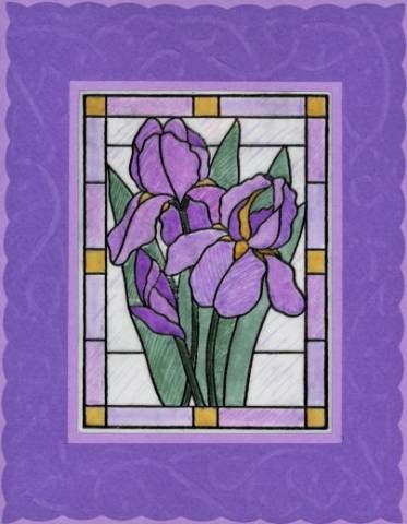 Stained glass Iris Stained Glass Iris, Stained Glass Tattoo, Diy Stained Glass Window, Purple Frame, Stained Glass Patterns Free, Bookmark Ideas, Flowers Painted, Flower Panels, Pattern Template