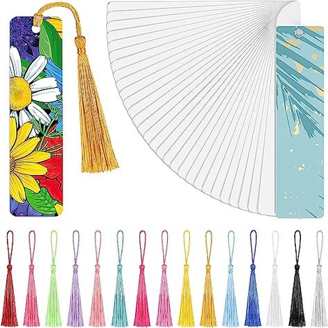 Amazon.com: Sublimation Blank Bookmark Heat Transfer Metal Aluminum DIY Bookmark with Hole and Colorful Tassels for Crafts, Birthday Wedding, Tassels Blank Bookmarks, Single-Sided Printing (30 Pieces) : Office Products Crafts Birthday, Diy Bookmark, Penanda Buku, Unique Bookmark, School Supply Labels, Diy Bookmarks, Christmas Pendant, Metal Bookmarks, Sublimation Blanks