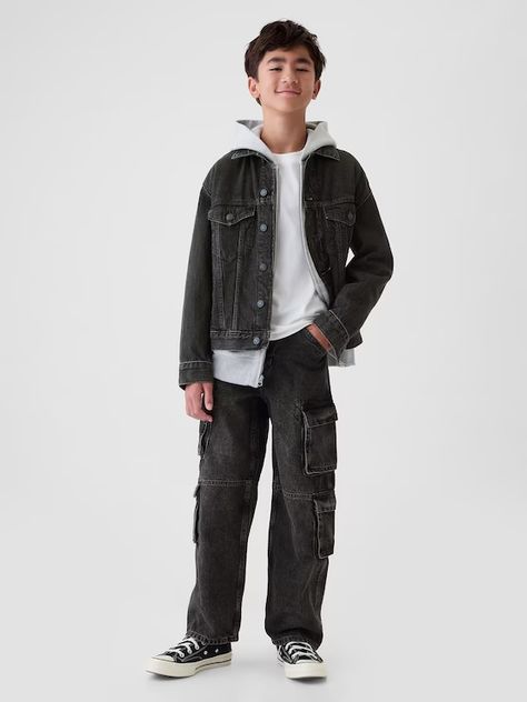 Boys' Clothing: Shop New Arrivals | Gap Teen Boys Style, Black Denim Outfit, Baggy Jeans Black, Denim Baggy Jeans, Faux Snap, Boys Style, Oc Ideas, Jeans Button