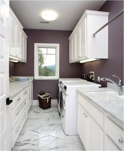 plum paint laundry room Contemporary Laundry, Traditional Laundry Room, Laundry Room Colors, Dream Laundry Room, Laundry Room Remodel, Laundry Room Cabinets, Small Laundry Rooms, Small Laundry Room, Small Laundry