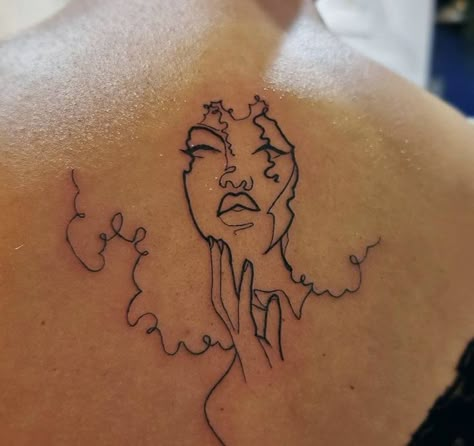 Black Love Tattoos For Women, Black Femininity Tattoo, Black Woman Outline Tattoo, Afro Tattoo Ink Black Women Outline, Silhouette Tattoos Woman Black, Black Inspired Tattoos, Afro Goddess Tattoo, Black Woman Silhouette Tattoo, Tattoo Of A Black Woman