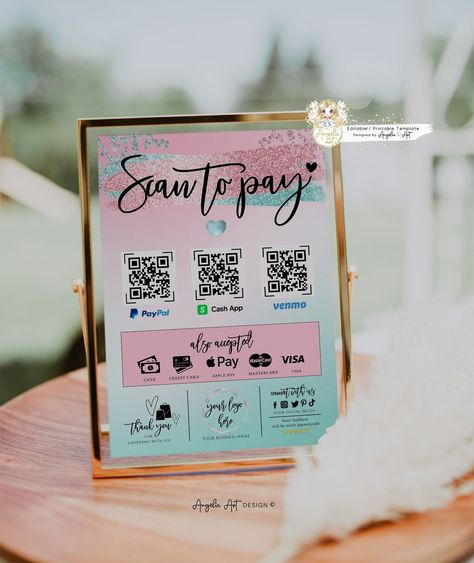 MINT Pink & Teal Rosegold Glitter Scan to Pay Template - Printable Customer QR Sign Cash App Sign, Scan To Pay Template, Payment Sign, Scan To Pay, Cash App, Holographic Glitter, Usb Stick, Business Template, Template Printable