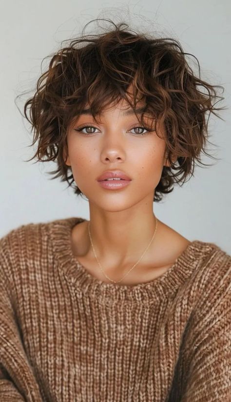 Cool Hairstyles For Girls, Summer Haircuts, Short Curly Haircuts, Messy Short Hair, Natural Wavy Hair, Curly Bob Hairstyles, Hair Colours, Medium Hair Cuts, Short Curly Hair