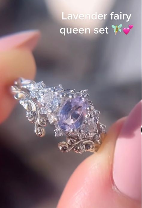 Silver Fairy Wedding Ring, Fairytale Wedding Ring, Lavender Sapphire Engagement Ring, Purple Black Wedding, Fairytale Engagement Rings, Pretty Wedding Rings, Cute Promise Rings, Pretty Engagement Rings, Dream Wedding Ring