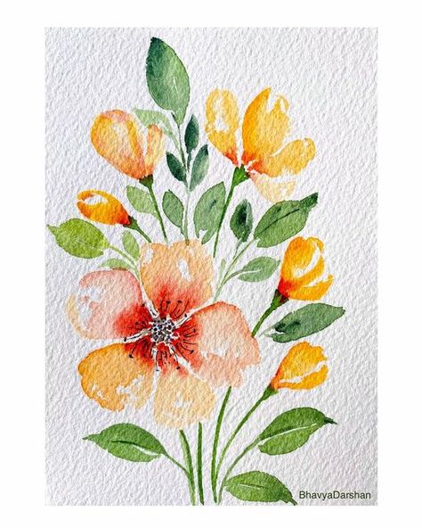 Floral Watercolour Card, Watercolour Florals, Watercolor Postcard, Watercolor Flowers Tutorial, Watercolour Flowers, Flower Art Drawing, Watercolor Floral Pattern, Diy Watercolor Painting, Watercolour Inspiration