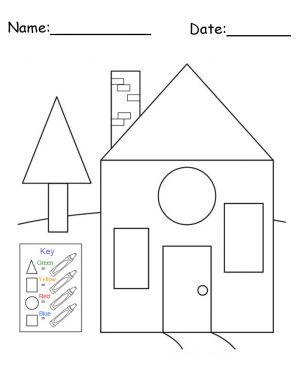 Free Printable House Shapes Worksheet - I would use this at the beginning of 1st grade to assess whether or not students know their shapes. Shapes Preschool, Shapes Worksheets, Learning Shapes, صفحات التلوين, Shapes Activities, Free Preschool, Preschool Lessons, Preschool Math, Preschool Learning