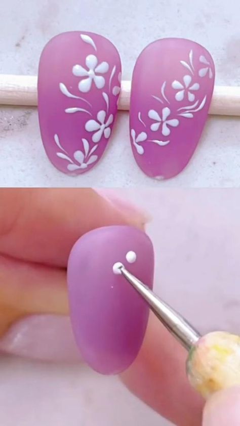 Nail Art Flowers Designs, Flower Nail Art Designs, Quick Nail Art, White Tip Nails, Fingernail Designs, Nail Designs Tutorial, Nail Art For Beginners, Spring Nail Designs, Fancy Nails Designs