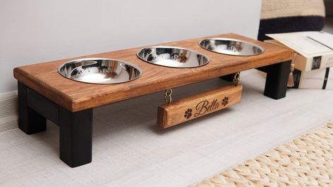 Wood dog bowl stand