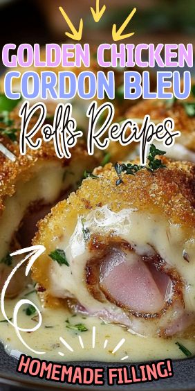 Golden Chicken Cordon Bleu Rolls Baked Chicken Cordon Bleu, Chicken Crescent Rolls, Vegetarian Substitutes, Chicken Cordon Bleu Recipe, Chicken Breast Crockpot Recipes, Golden Chicken, Crockpot Chicken Breast, Chicken Cordon, Homemade Dough