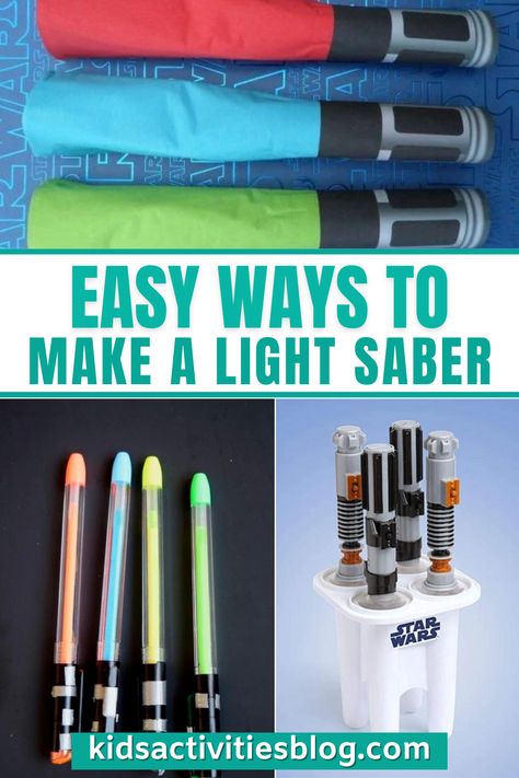 Light Saber Diy, Lightsaber Craft, Diy Star Wars Gifts, Fun Party Crafts, Lightsaber Ideas, Star Wars Activities, Diy Lightsaber, Star Wars Crafts, Lightsaber Hilt