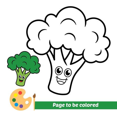 Coloring book for kids, broccoli vector Broccoli Drawing, Shopkins Coloring Pages Free Printable, Kids Colouring Printables, Shopkins Colouring Pages, Diy Coloring Books, Vegetable Coloring Pages, Vegetable Drawing, Background School, Colors For Toddlers