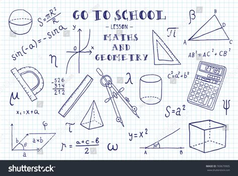 Maths and geometry. Hand sketches on the theme of Maths and geometry. Note book page paper. Vector illustration. #Ad , #sponsored, #sketches#theme#Hand#Maths Maths Geometry, Geometry Book, Hand Sketches, Math Symbols, Math Geometry, Education Motivation, Education Kindergarten, Elementary Science, Note Book